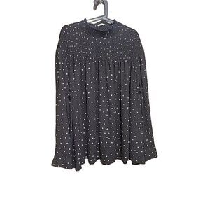Ava & Viv Size 4X Long Sleeve Top Black White Polka Dot 4XL Blouse Smocked